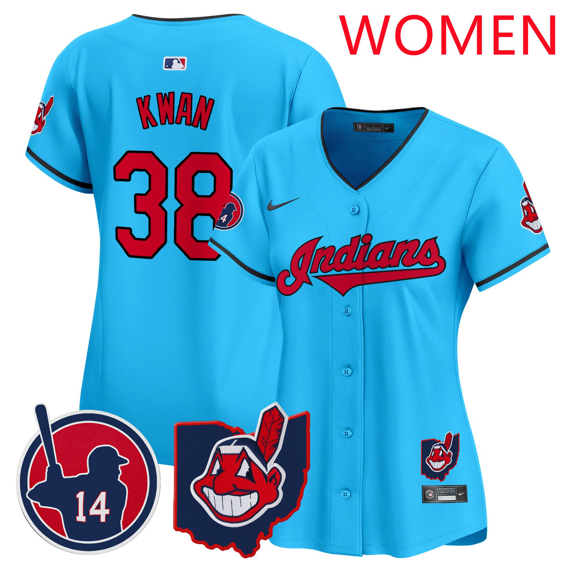 Women Cleveland Indians #38 Kwan Light Blue Nike 2025 Patch Vapor Premier Limited MLB Jersey->women mlb jersey->Women Jersey